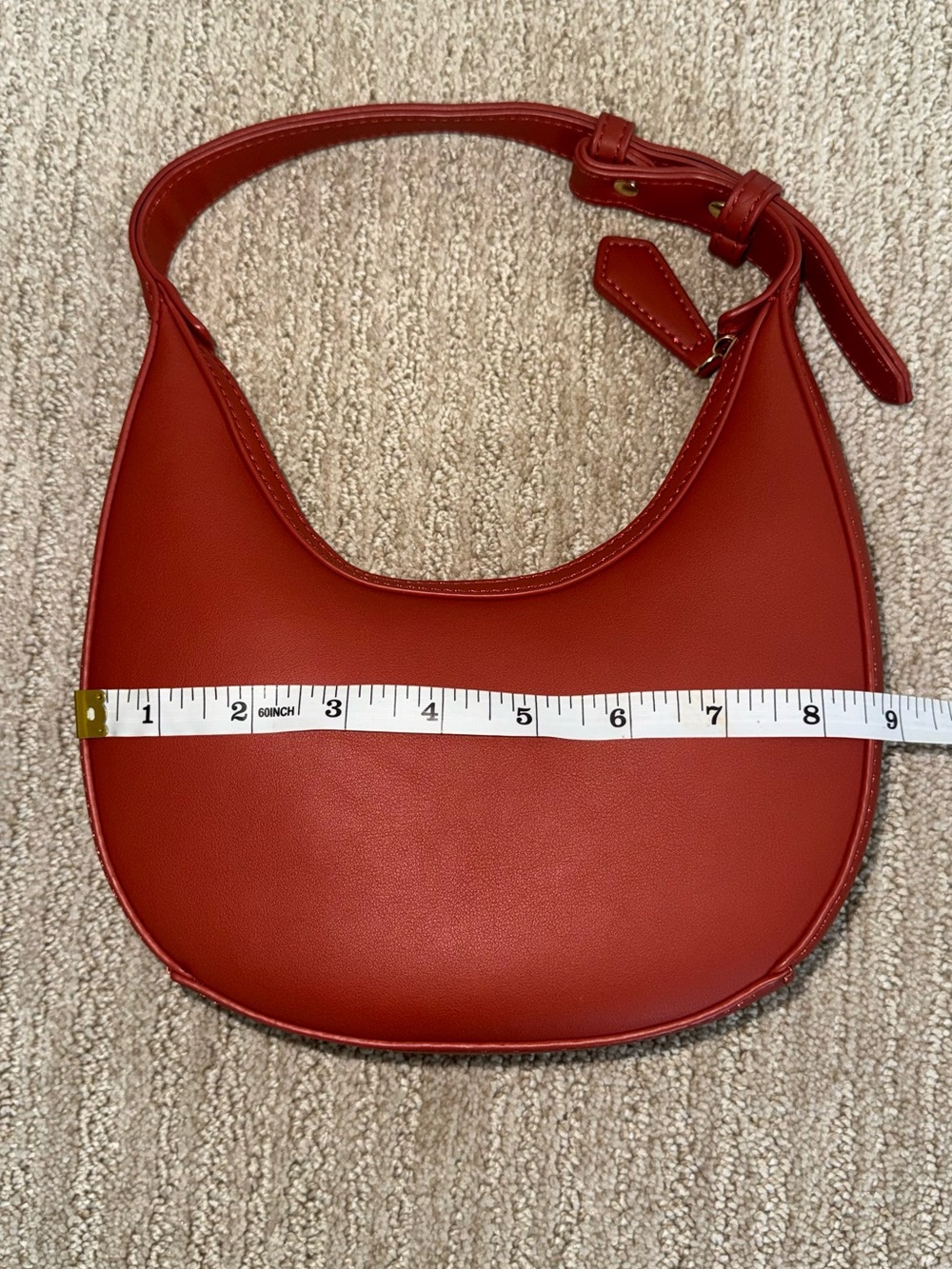 Meshki Alayna Curved Shoulder Handbag Sleek Sculpture Crescent-Shaped Spice Red - Picture 8 of 9
